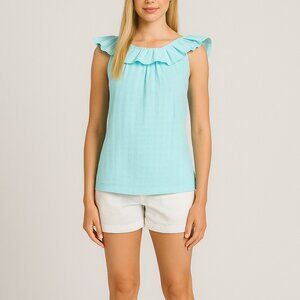 Trina Turk 'Twin Falls' Ruffle-Trim Sleeveless Cotton Top, Sky Blue